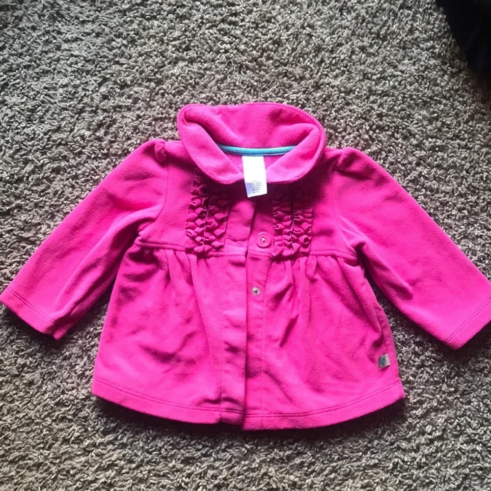 🎉HP🎉 Carter’s Pink Button Up Warm Fleece Sweater Ruffles and Collar
